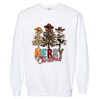 Merry Christmas Trees Western Cowboy Buffalo Plaid Leopard Garment-Dyed Sweatshirt