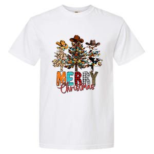 Merry Christmas Trees Western Cowboy Buffalo Plaid Leopard Garment-Dyed Heavyweight T-Shirt