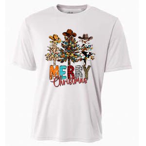 Merry Christmas Trees Western Cowboy Buffalo Plaid Leopard Cooling Performance Crew T-Shirt