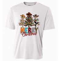 Merry Christmas Trees Western Cowboy Buffalo Plaid Leopard Cooling Performance Crew T-Shirt