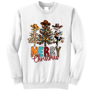 Merry Christmas Trees Western Cowboy Buffalo Plaid Leopard Sweatshirt