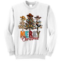 Merry Christmas Trees Western Cowboy Buffalo Plaid Leopard Sweatshirt