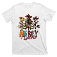 Merry Christmas Trees Western Cowboy Buffalo Plaid Leopard T-Shirt