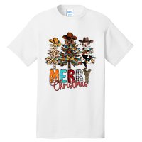 Merry Christmas Trees Western Cowboy Buffalo Plaid Leopard Tall T-Shirt