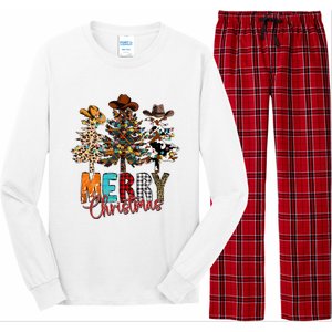 Merry Christmas Trees Western Cowboy Buffalo Plaid Leopard Long Sleeve Pajama Set