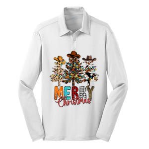 Merry Christmas Trees Western Cowboy Buffalo Plaid Leopard Silk Touch Performance Long Sleeve Polo