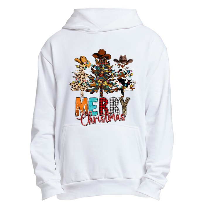 Merry Christmas Trees Western Cowboy Buffalo Plaid Leopard Urban Pullover Hoodie