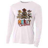 Merry Christmas Trees Western Cowboy Buffalo Plaid Leopard Cooling Performance Long Sleeve Crew