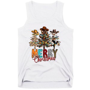 Merry Christmas Trees Western Cowboy Buffalo Plaid Leopard Tank Top