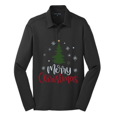 Merry Christmas Tree Christmas Silk Touch Performance Long Sleeve Polo