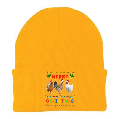 Merry Christmas Three Chickens Lights Funny Knit Cap Winter Beanie