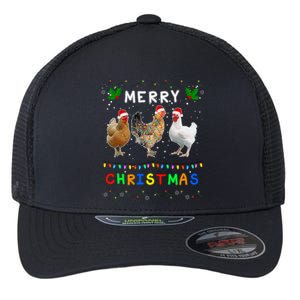 Merry Christmas Three Chickens Lights Funny Flexfit Unipanel Trucker Cap