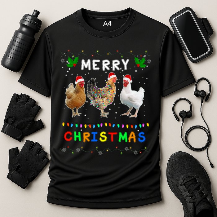 Merry Christmas Three Chickens Lights Funny Performance Shirt