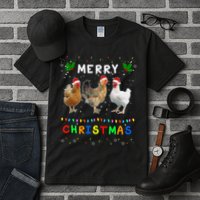 Merry Christmas Three Chickens Lights Funny Tall T-Shirt