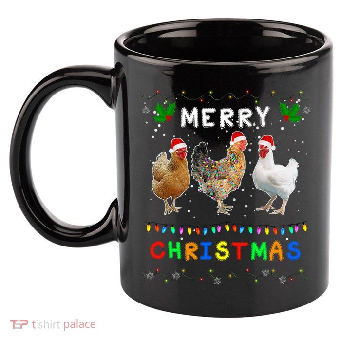 Merry Christmas Three Chickens Lights Funny 11oz C Handle Ceramic Mug