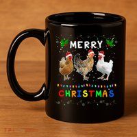 Merry Christmas Three Chickens Lights Funny 11oz C Handle Ceramic Mug