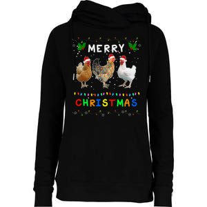 Merry Christmas Three Chickens Lights Funny Womens Funnel Neck Pullover Hood