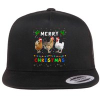 Merry Christmas Three Chickens Lights Funny Flat Bill Trucker Hat