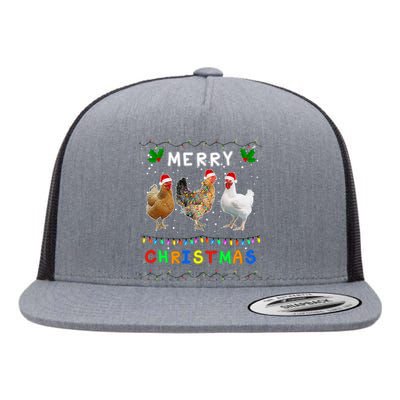 Merry Christmas Three Chickens Lights Funny Flat Bill Trucker Hat