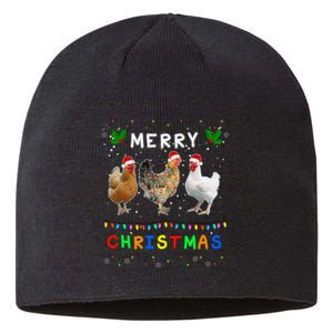 Merry Christmas Three Chickens Lights Funny Sustainable Beanie