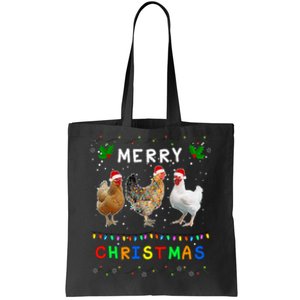 Merry Christmas Three Chickens Lights Funny Tote Bag