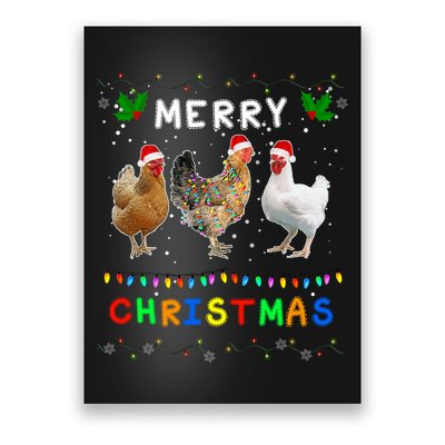 Merry Christmas Three Chickens Lights Funny Poster