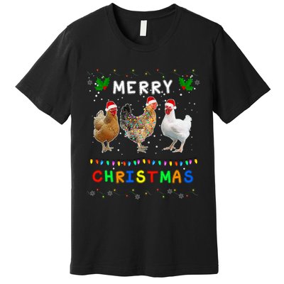 Merry Christmas Three Chickens Lights Funny Premium T-Shirt