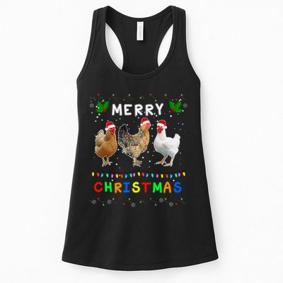 Merry Christmas Three Chickens Lights Funny Womens Tank Top