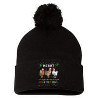 Merry Christmas Three Chickens Lights Funny Pom Pom 12in Knit Beanie