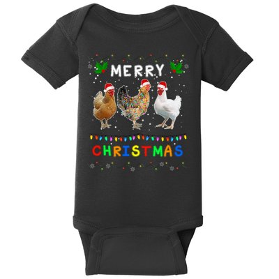 Merry Christmas Three Chickens Lights Funny Baby Bodysuit