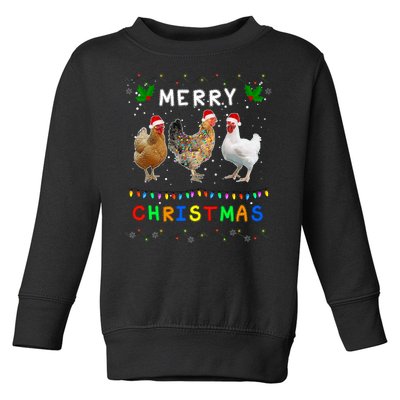 Merry Christmas Three Chickens Lights Funny Toddler Sweatshirt