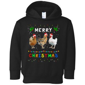 Merry Christmas Three Chickens Lights Funny Toddler Hoodie