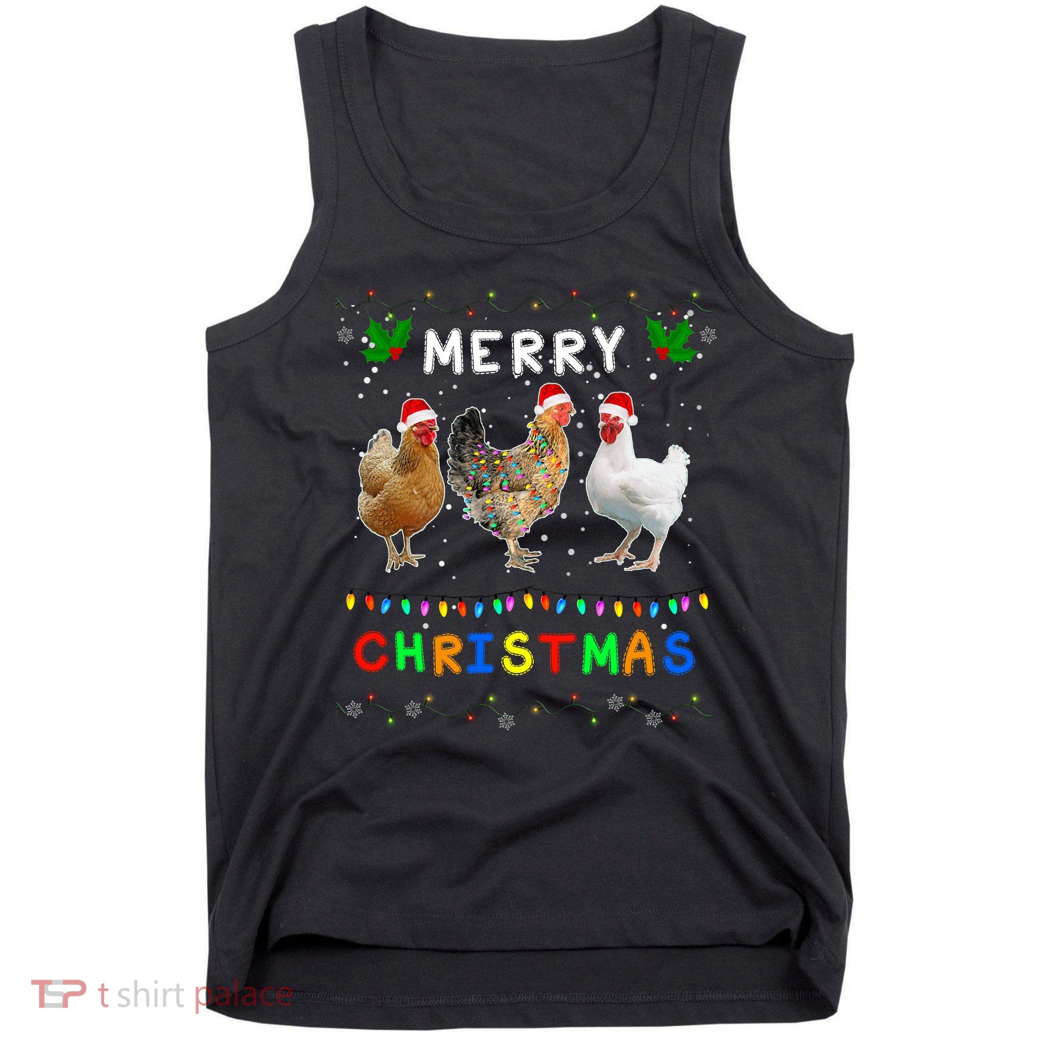 Merry Christmas Three Chickens Lights Funny Tank Top