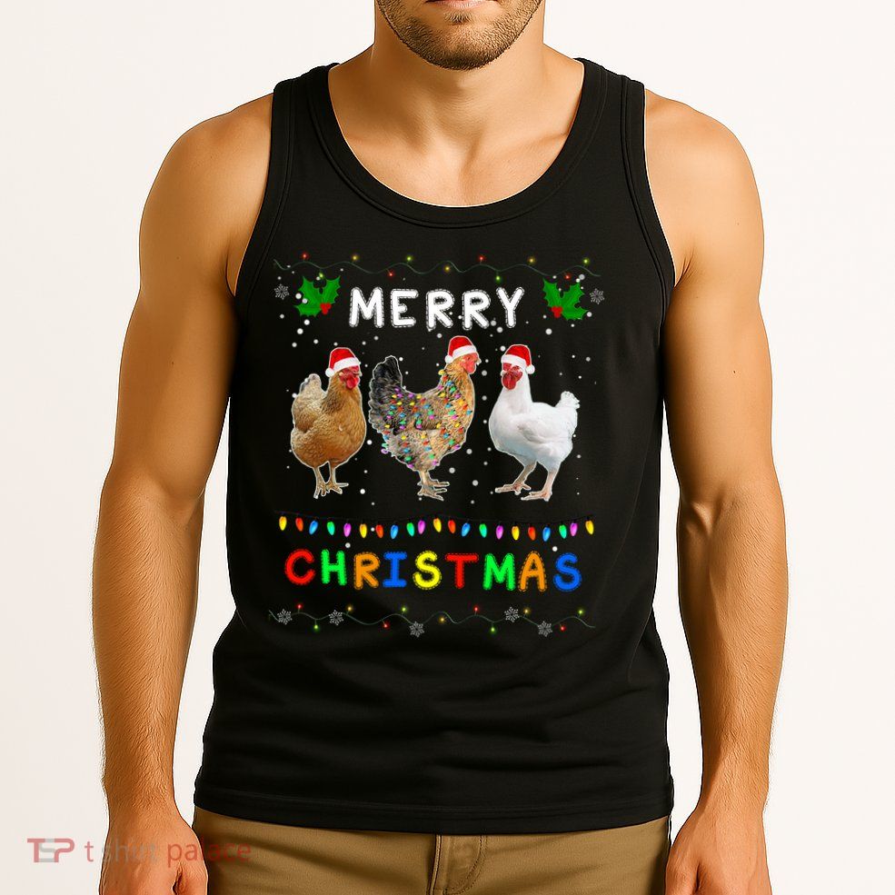 Merry Christmas Three Chickens Lights Funny Tank Top