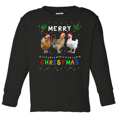 Merry Christmas Three Chickens Lights Funny Toddler Long Sleeve Shirt