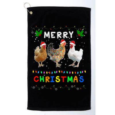 Merry Christmas Three Chickens Lights Funny Golf Towel