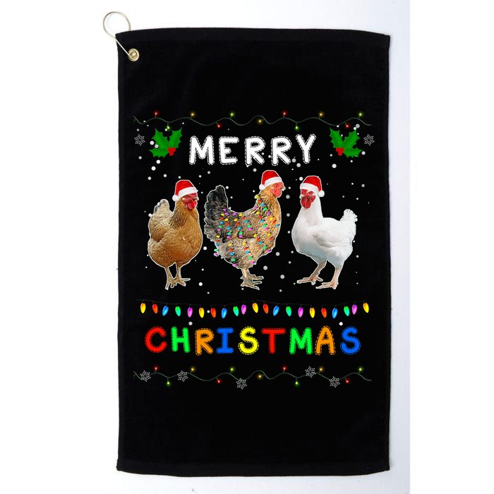 Merry Christmas Three Chickens Lights Funny Golf Towel