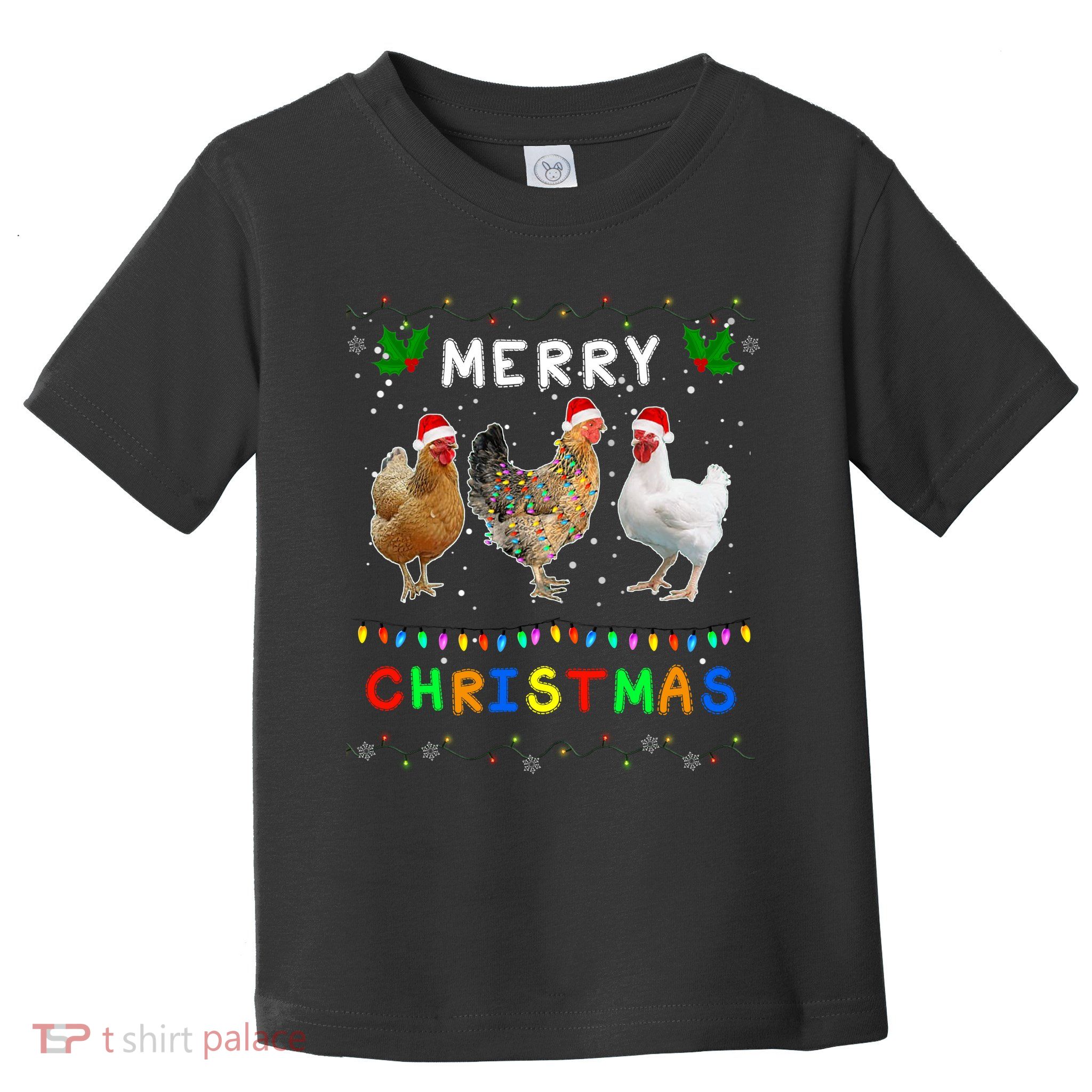 Merry Christmas Three Chickens Lights Funny Toddler T-Shirt