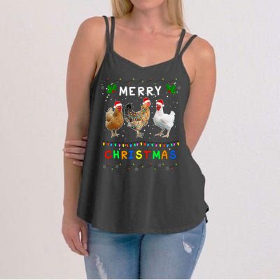 Merry Christmas Three Chickens Lights Funny Women's Strappy Tank