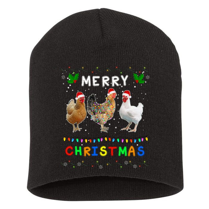 Merry Christmas Three Chickens Lights Funny Short Acrylic Beanie