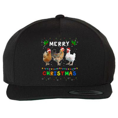 Merry Christmas Three Chickens Lights Funny Wool Snapback Cap