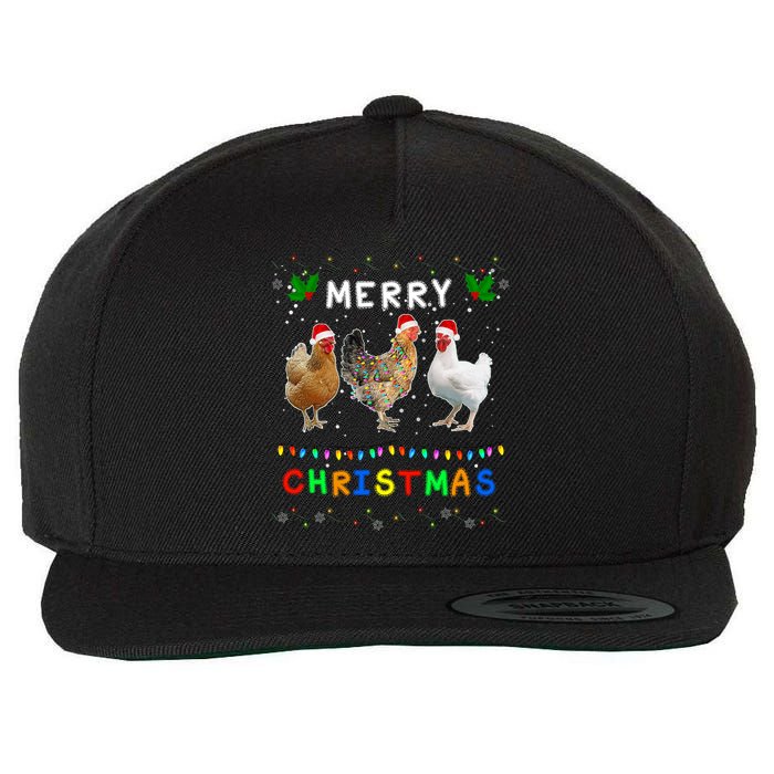 Merry Christmas Three Chickens Lights Funny Wool Snapback Cap