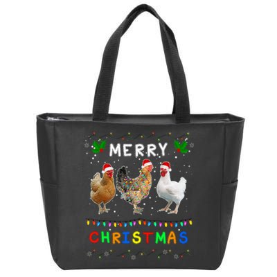 Merry Christmas Three Chickens Lights Funny Zip Tote Bag