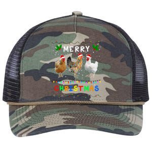 Merry Christmas Three Chickens Lights Funny Retro Rope Trucker Hat Cap