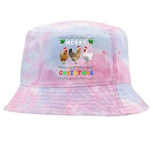 Merry Christmas Three Chickens Lights Funny Tie-Dyed Bucket Hat