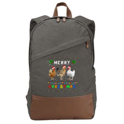 Merry Christmas Three Chickens Lights Funny Cotton Canvas Backpack