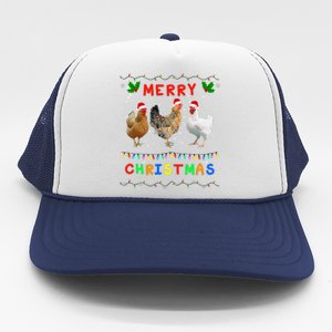 Merry Christmas Three Chickens Lights Funny Trucker Hat