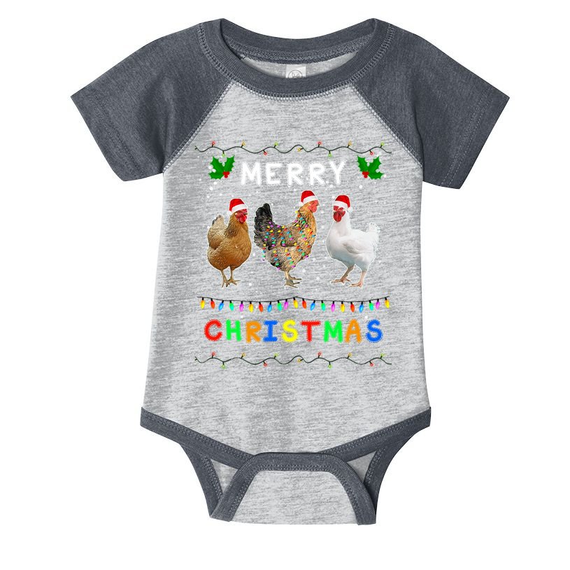 Merry Christmas Three Chickens Lights Funny Infant Baby Jersey Bodysuit