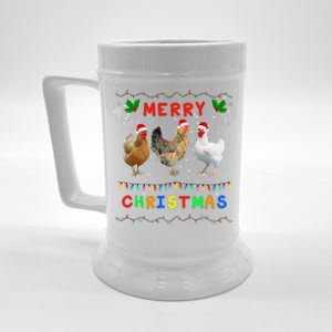 Merry Christmas Three Chickens Lights Funny Beer Stein