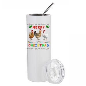 Merry Christmas Three Chickens Lights Funny Stainless Steel Tumbler